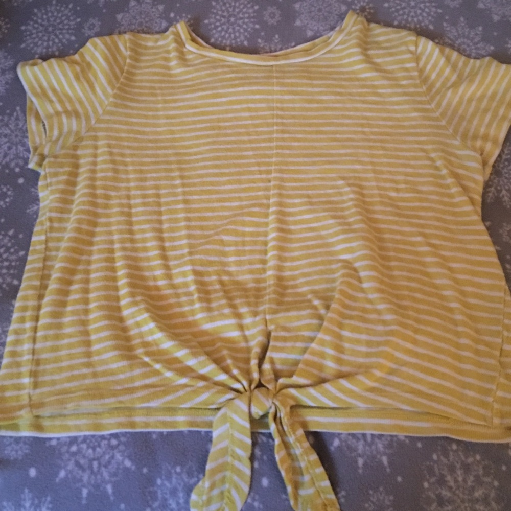 YELLOW & WHITE STRIPED CROP TOP